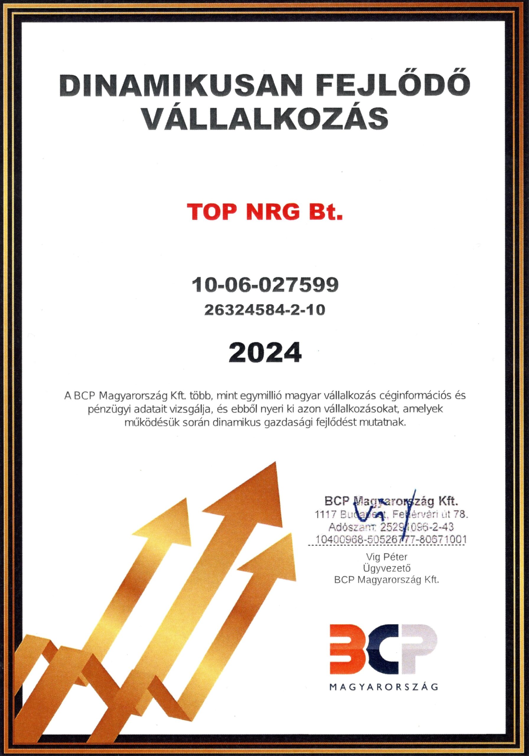 Dinamikusan fejlődő vállalkozás díj