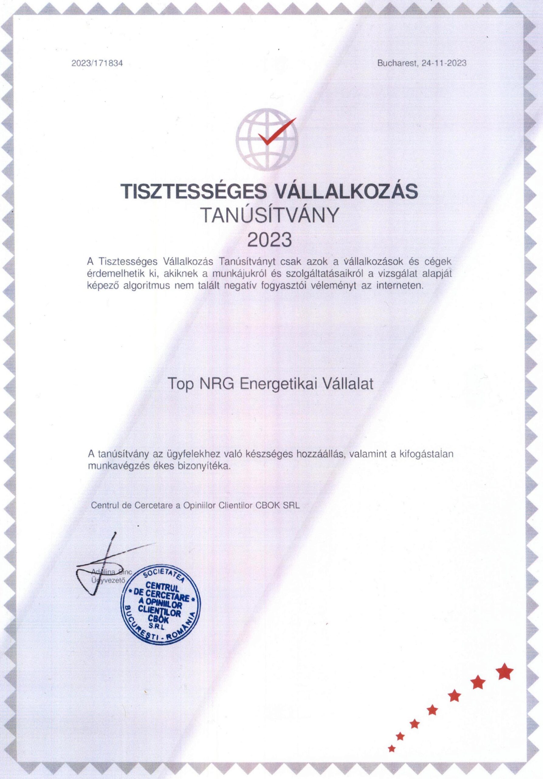 Szakmai elismerés ceremónia