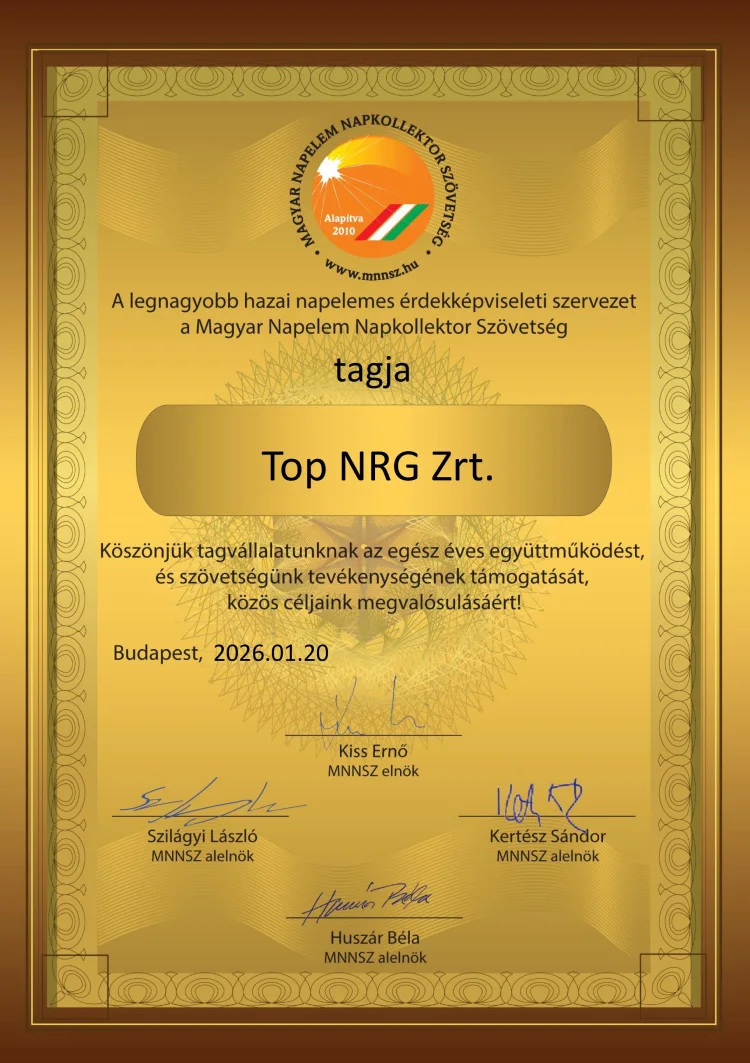 MNNSZ diploma TOP NRG Zrt.